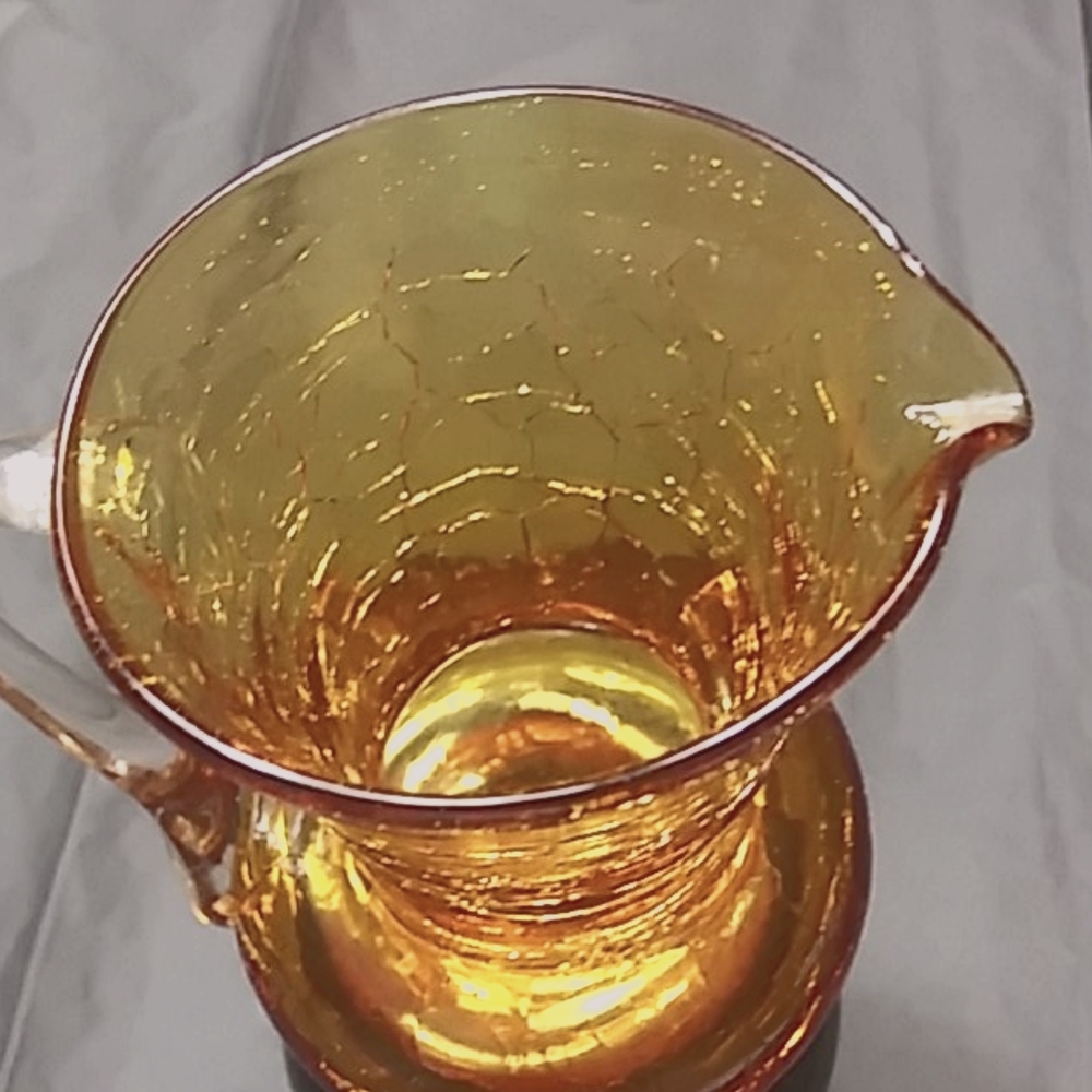 Vintage Amber Crackle Glass Pitcher - Picture 4 of 6